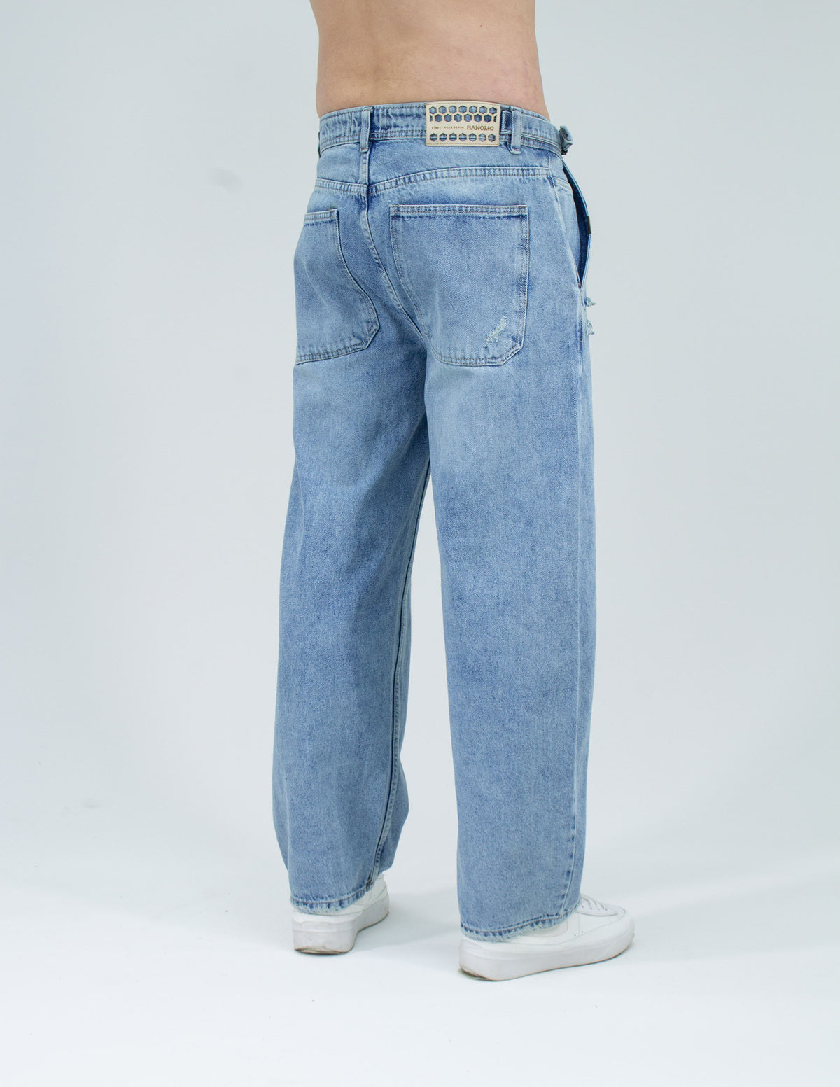 Jeans Baggy Correas Azul Clásico - posterior