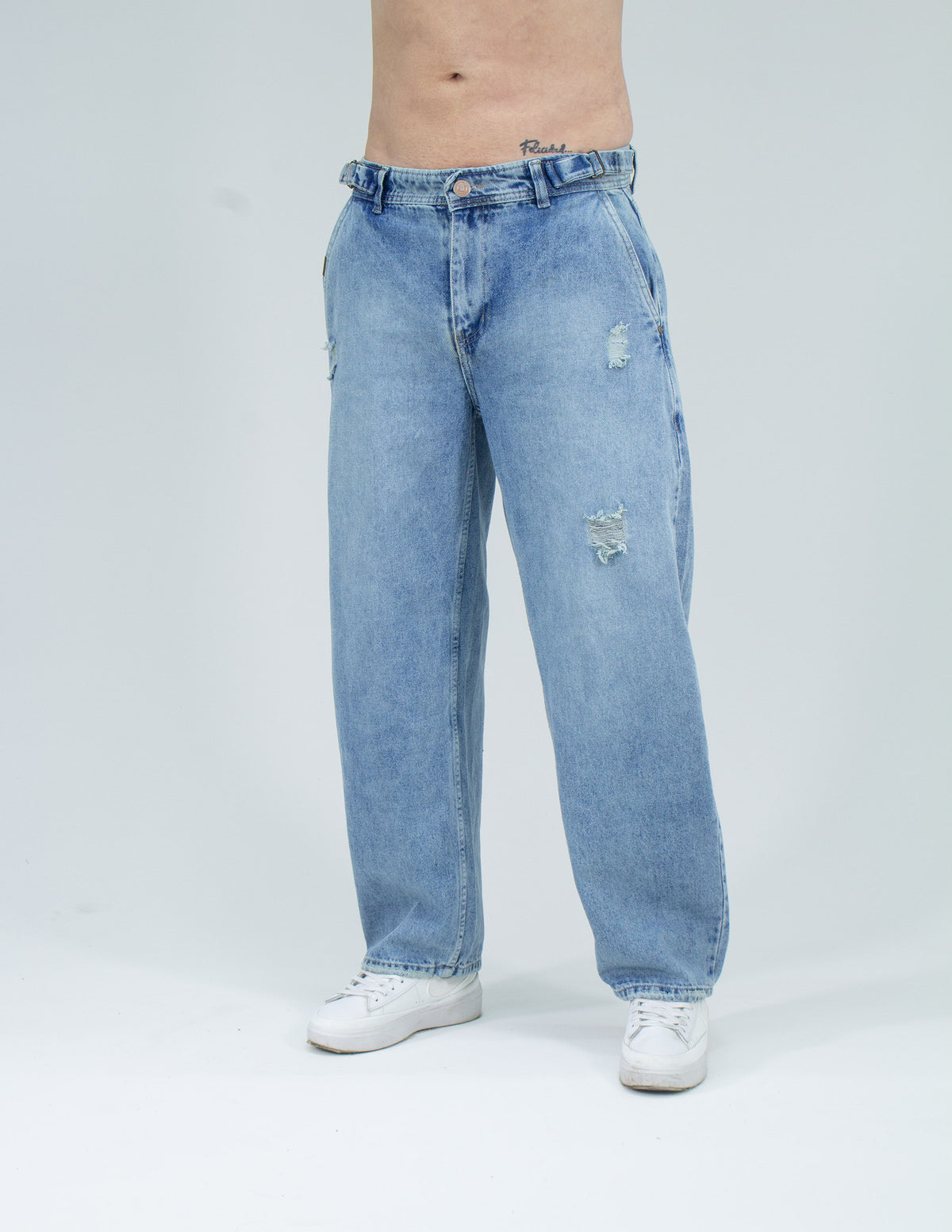 Jeans Baggy Correas Azul Clásico - frontal